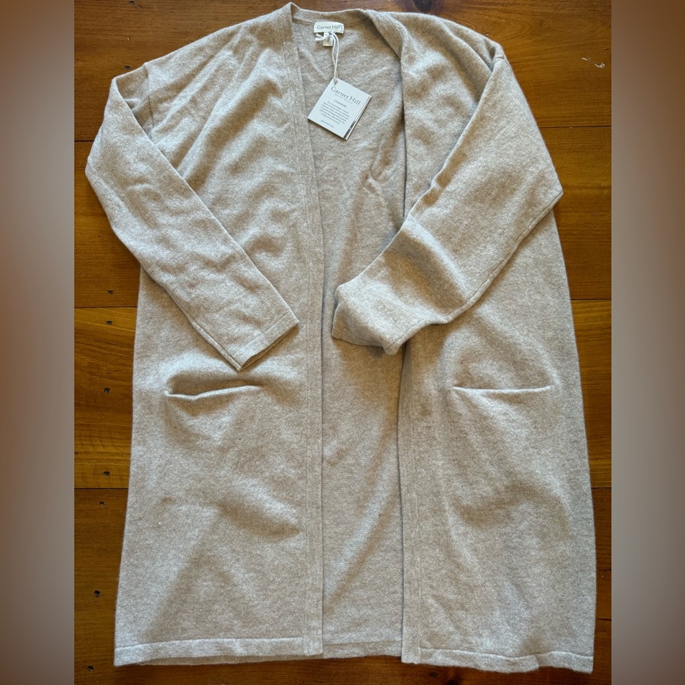 NWT Beige Garnet Hill Long Cashmere Cardigan Size Small